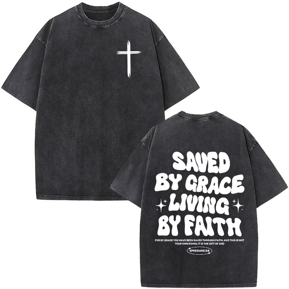 Christian Jesus Faith over Fear Bible Verse Washed T-Shirts Men Women Fashion Vintage Oversized T Shirts Harajuku Cotton T-Shirt