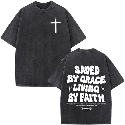 Christian Jesus Faith over Fear Bible Verse Washed T-Shirts Men Women Fashion Vintage Oversized T Shirts Harajuku Cotton T-Shirt
