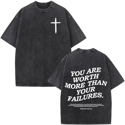 Christian Jesus Faith over Fear Bible Verse Washed T-Shirts Men Women Fashion Vintage Oversized T Shirts Harajuku Cotton T-Shirt