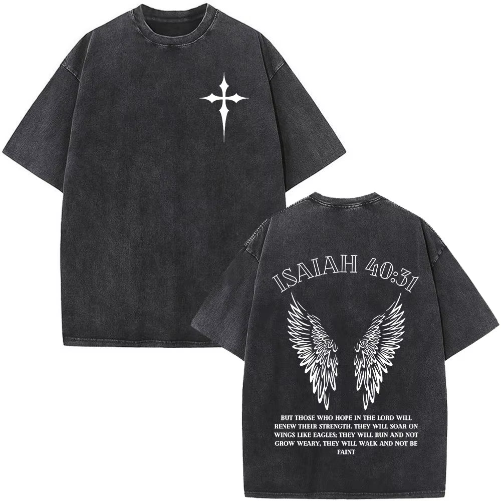 Christian Jesus Faith over Fear Bible Verse Washed T-Shirts Men Women Fashion Vintage Oversized T Shirts Harajuku Cotton T-Shirt