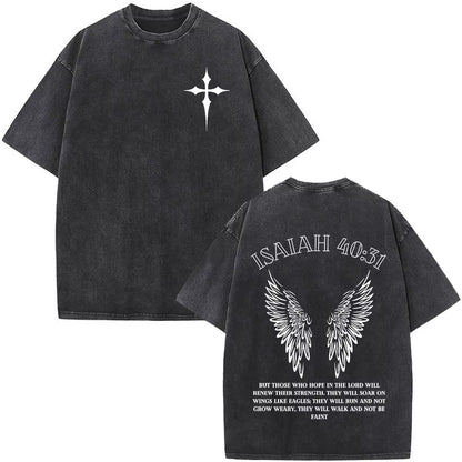 Christian Jesus Faith over Fear Bible Verse Washed T-Shirts Men Women Fashion Vintage Oversized T Shirts Harajuku Cotton T-Shirt
