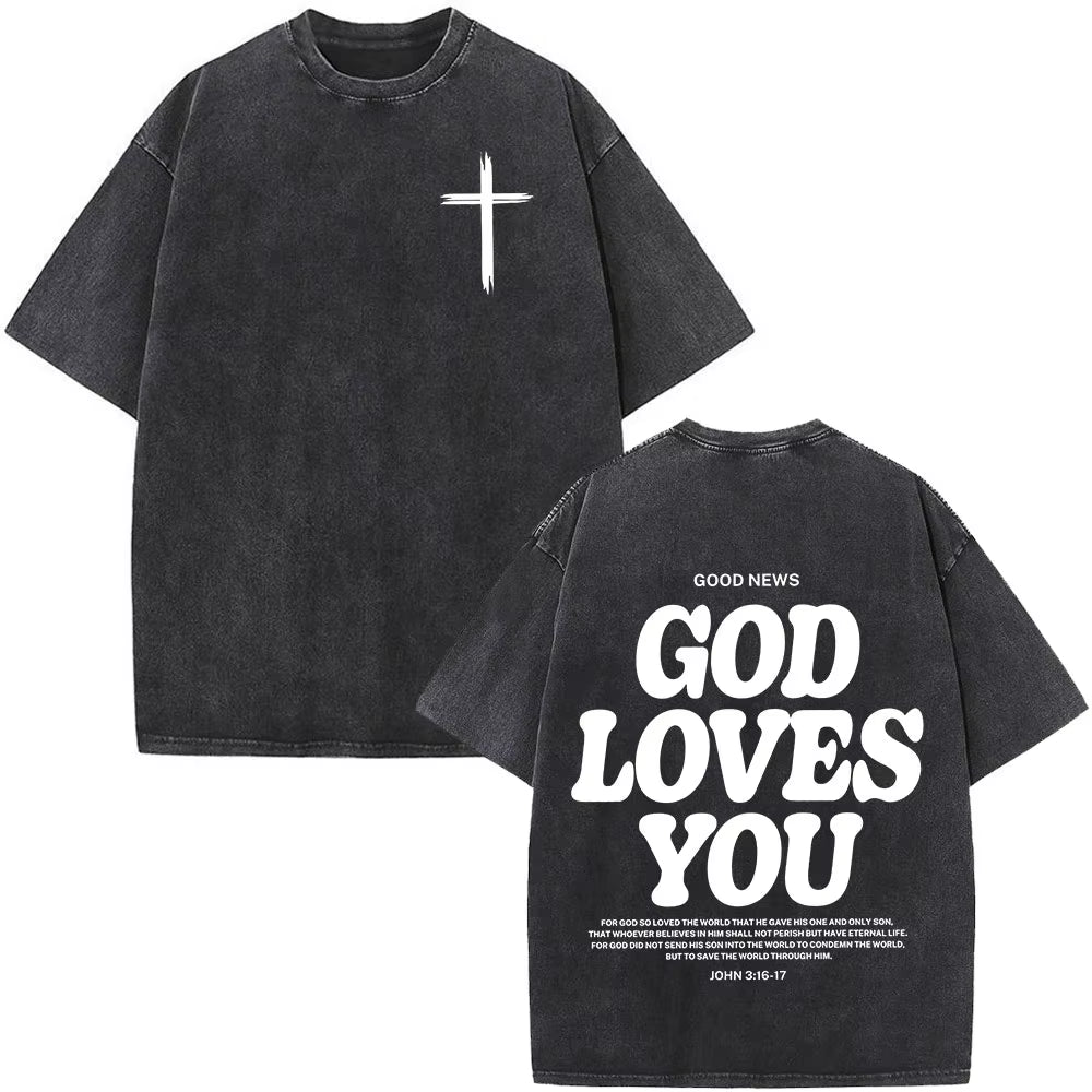 Christian Jesus Faith over Fear Bible Verse Washed T-Shirts Men Women Fashion Vintage Oversized T Shirts Harajuku Cotton T-Shirt