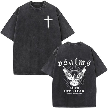 Christian Jesus Faith over Fear Bible Verse Washed T-Shirts Men Women Fashion Vintage Oversized T Shirts Harajuku Cotton T-Shirt