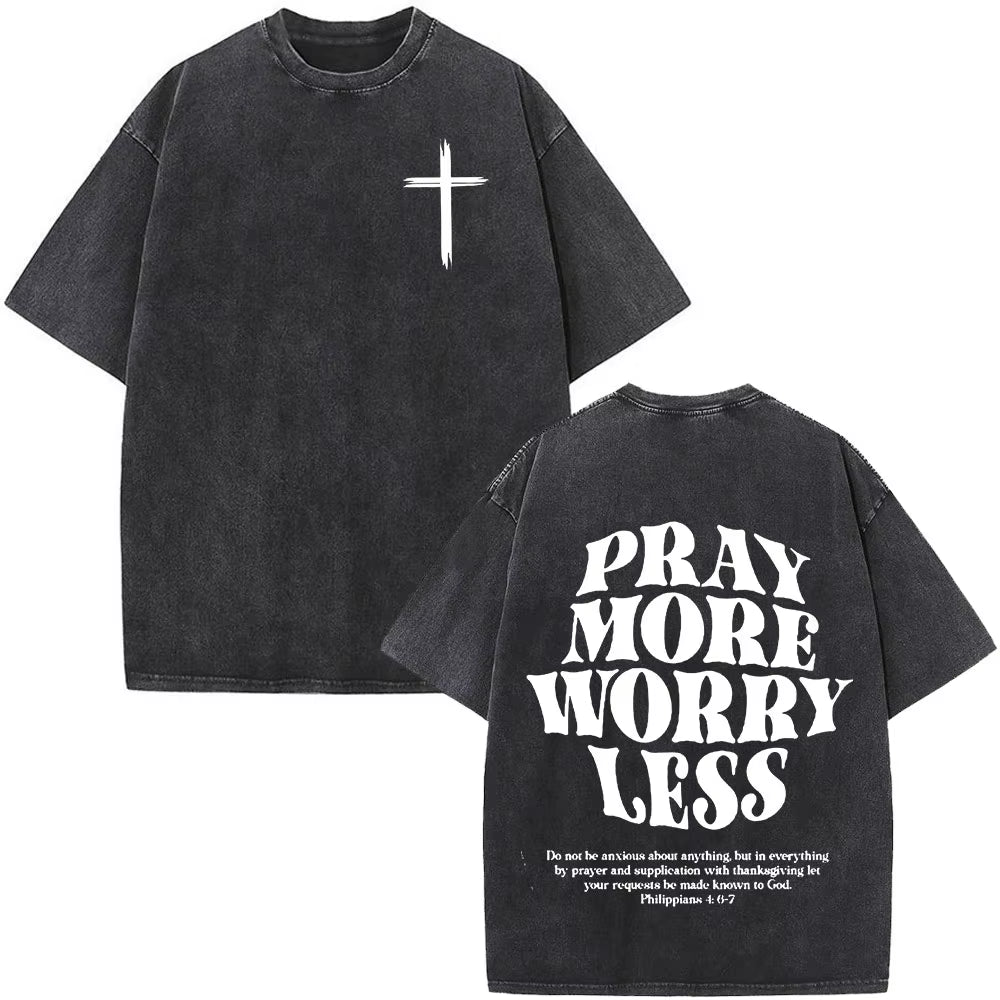 Christian Jesus Faith over Fear Bible Verse Washed T-Shirts Men Women Fashion Vintage Oversized T Shirts Harajuku Cotton T-Shirt