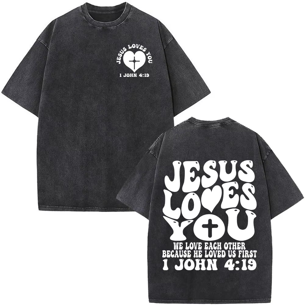 Christian Jesus Faith over Fear Bible Verse Washed T-Shirts Men Women Fashion Vintage Oversized T Shirts Harajuku Cotton T-Shirt
