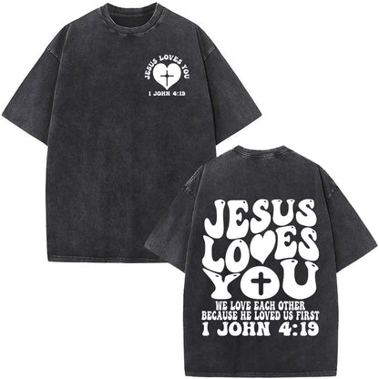 Christian Jesus Faith over Fear Bible Verse Washed T-Shirts Men Women Fashion Vintage Oversized T Shirts Harajuku Cotton T-Shirt