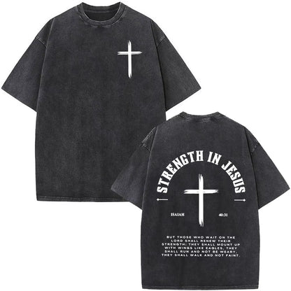 Christian Jesus Faith over Fear Bible Verse Washed T-Shirts Men Women Fashion Vintage Oversized T Shirts Harajuku Cotton T-Shirt