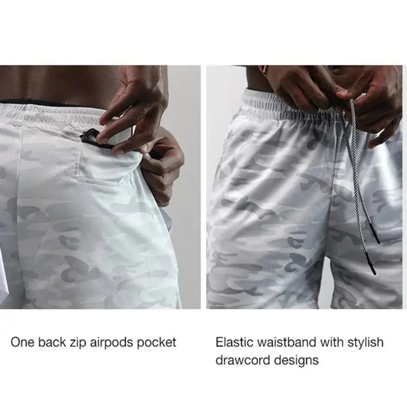 New 2026 Men'S 2-In-1 Cross Printed Sports Shorts with Phone Pocket and Christian Performance Athletic Buckle