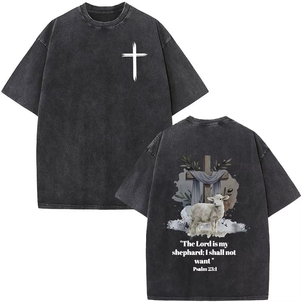 Christian Jesus Faith over Fear Bible Verse Washed T-Shirts Men Women Fashion Vintage Oversized T Shirts Harajuku Cotton T-Shirt