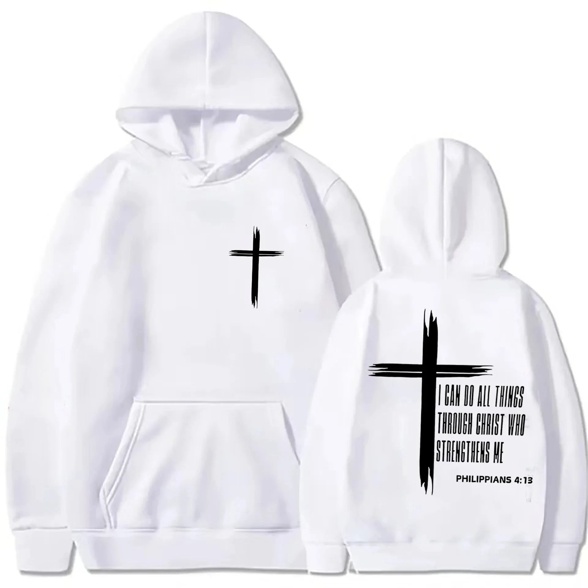 Men'S Hoodie with Religious Cross and Motivational Text Prints Pullover Style Autumn Fashion Hooded Hoodie Casual Hoodie Unisex