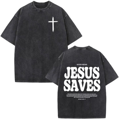 Christian Jesus Faith over Fear Bible Verse Washed T-Shirts Men Women Fashion Vintage Oversized T Shirts Harajuku Cotton T-Shirt