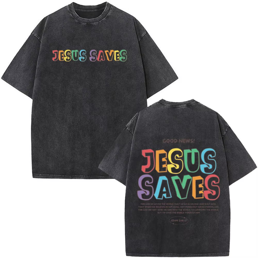 Christian Jesus Faith over Fear Bible Verse Washed T-Shirts Men Women Fashion Vintage Oversized T Shirts Harajuku Cotton T-Shirt
