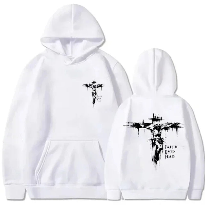 Men'S Hoodie with Religious Cross and Motivational Text Prints Pullover Style Autumn Fashion Hooded Hoodie Casual Hoodie Unisex