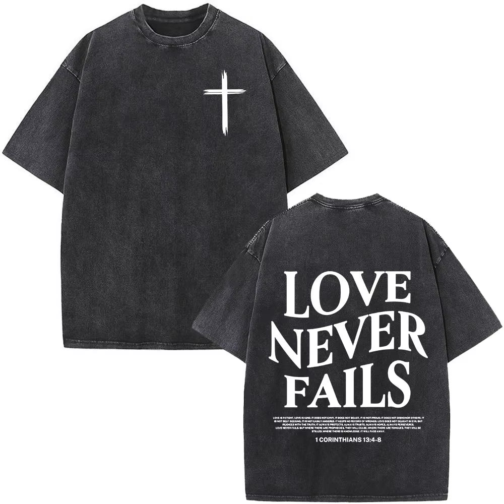 Christian Jesus Faith over Fear Bible Verse Washed T-Shirts Men Women Fashion Vintage Oversized T Shirts Harajuku Cotton T-Shirt