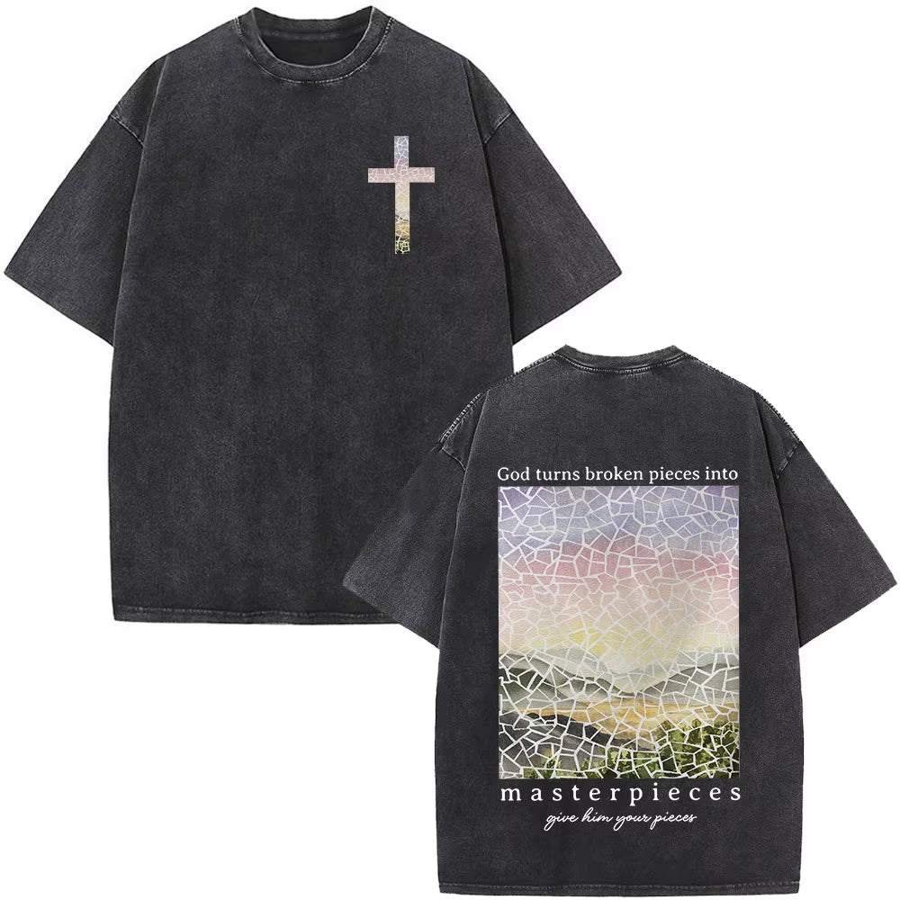 Christian Jesus Faith over Fear Bible Verse Washed T-Shirts Men Women Fashion Vintage Oversized T Shirts Harajuku Cotton T-Shirt