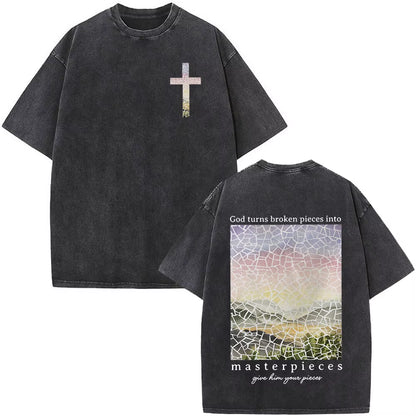 Christian Jesus Faith over Fear Bible Verse Washed T-Shirts Men Women Fashion Vintage Oversized T Shirts Harajuku Cotton T-Shirt